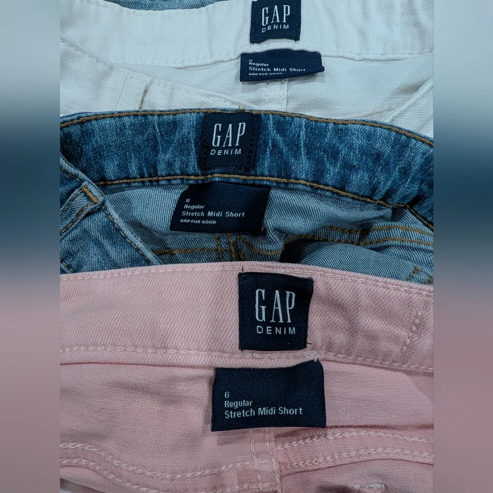 Gap Size 6 Midi Shorts Bundle Denim, Blue Jean White Pink Hearts Girls